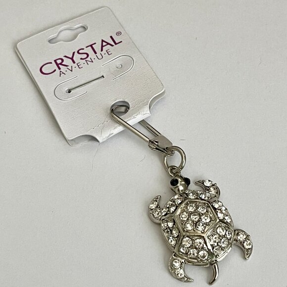Crystal Sea Turtle Keychain Zipper Pull Purse Charm Backpack Silver Tone Moving - Picture 8 of 10